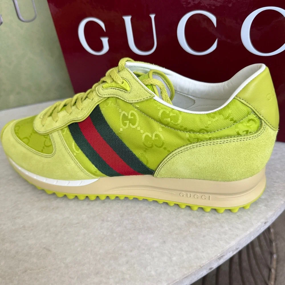 Gucci 832461 Men's Canvas Green GG Re-Motion sneaker, Size 9